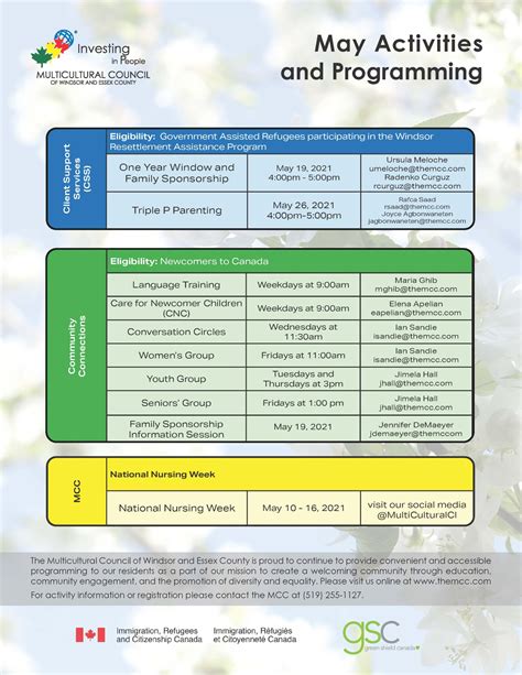 May MCC calendar | Multicultural Council of Windsor & Essex County