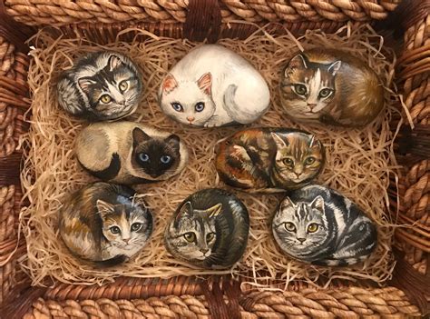 Painted Animals On Rocks Cats Painted Rocks Etsy Cat Painting