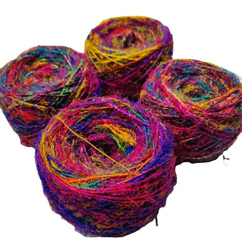 Recycled Sari Silk Yarn Mulberry Raw Silk Fancy Yarn Handmade Eco