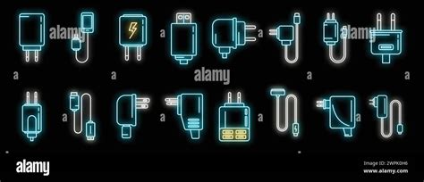 Device Charger Icons Set Outline Vector Mobile Usb Cable Smartphone