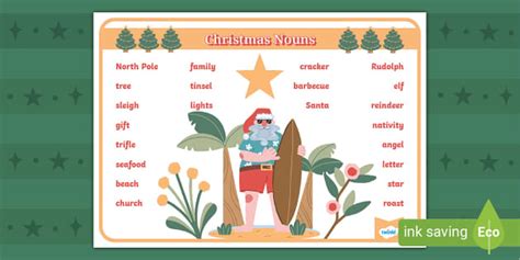 Australian Christmas Nouns Word Mat Teacher Made Twinkl