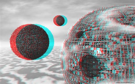 Blue metal moons - 3D stereo anaglyph image (red/cyan mono)