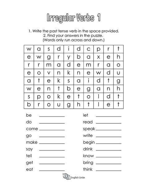 English Unite Irregular Verbs Word Search Puzzle 1