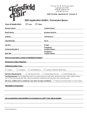 Fillable Online Application Exhibit Concession Space Fax Email