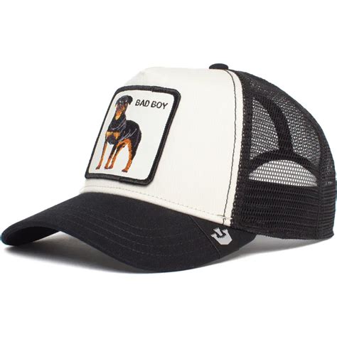 Boné trucker branco e preto cão rottweiler Bad Boy The Baddest Boy The