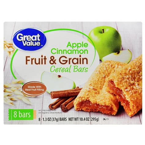 Great Value Fruit And Grain Cereal Bars Apple Cinnamon 104 Oz 8 Count