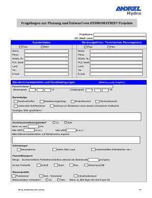 Fillable Online Fragebogen Zur Planung Und Entwurf Von Hydromatrix