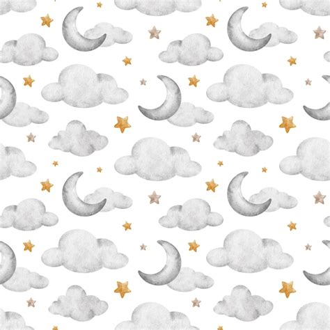 Premium Vector Moons Clouds And Stars Crescent Moon Watercolor