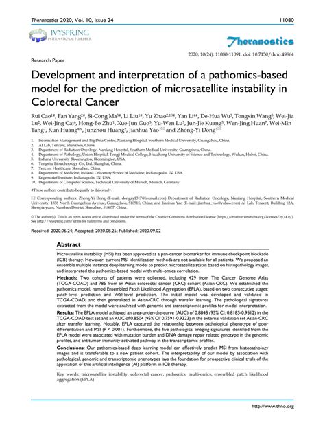 Pdf Development And Interpretation Of A Pathomics Based Model For The