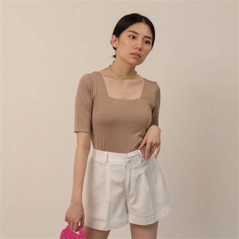 Basic Crop Top Sage Green And Nude Brown Size Ml Fesyen Wanita