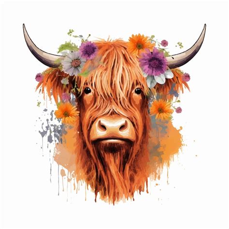 Premium Vector | Watercolor highland cow