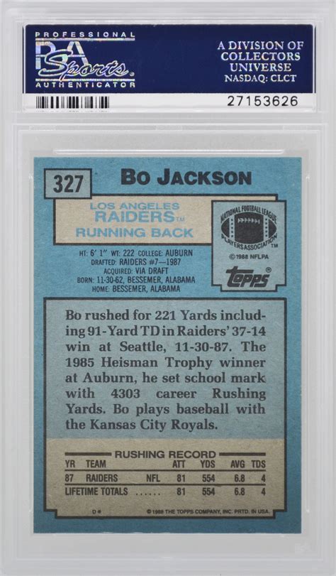 Topps Bo Jackson Rc Rookie Psa Mint Top Sports Cards