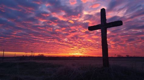 Premium Photo | A rugged cross silhouetted against a vibrant sunset the ...