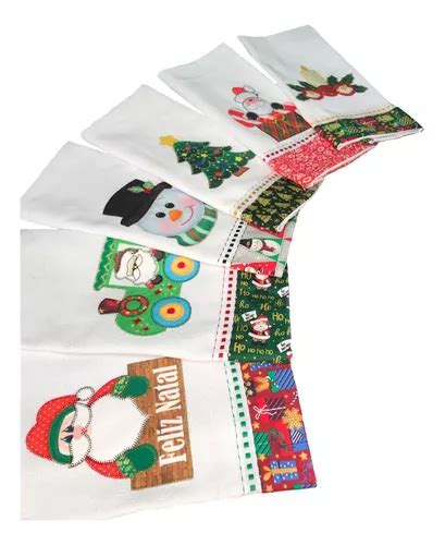 Kit Panos Prato Natal Bordado Patchwork C Bainha Barrado