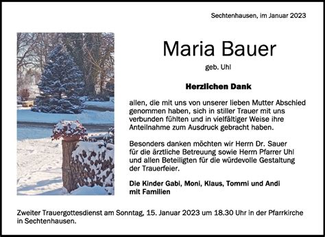 Traueranzeigen Von Maria Bauer Schwaebischede Trauerportal