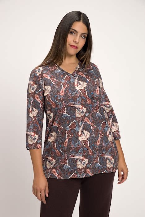 Fancy Paisley Print Stretch Tee T Shirts Tops