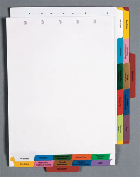 Chart Divider Set Paper Assisted Living 11 Tabs Side