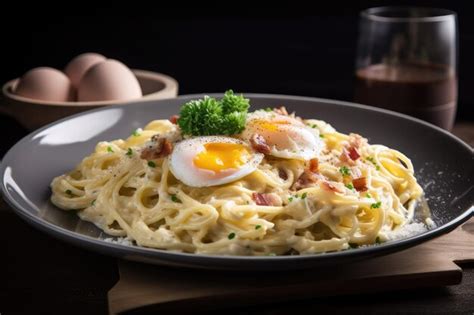 Premium Ai Image Plate Of Spaghetti Carbonara With Creamy Sauce And