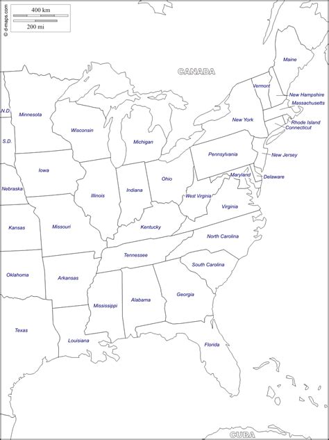 Printable Map Of East Coast States