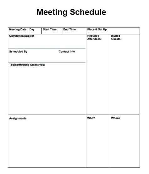 Meeting Schedule Template | Free Word Templates