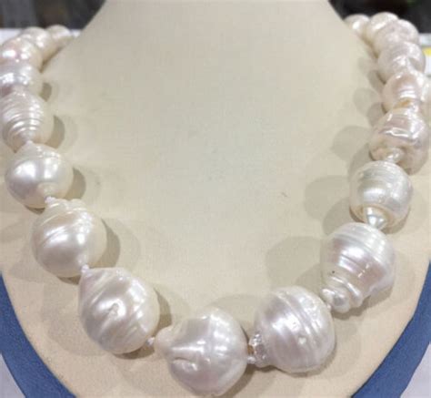 RARE HUGE 15X20MM NATURAL WHITE SOUTH SEA BAROQUE KESHI PEARL NECKLACE