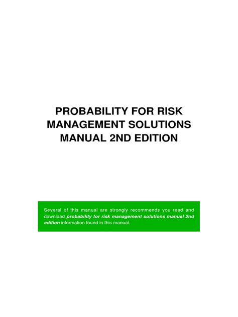 Solutions Manual Providing Insights Into Probability For Risk