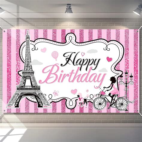 Buy Paris Happy Birthday Backdrop Eiffel Tower Photography Background