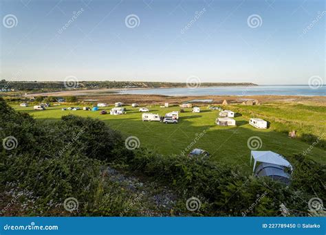 Camping in Wales. Skysea Caravan and Campsite, Port Eynon, Gower, Swansea, UK Stock Photo ...