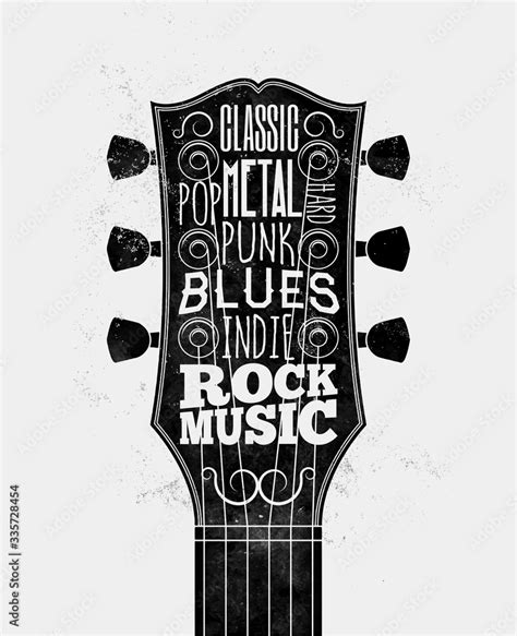 Black Guitar Fretboard Silhouette With Rock Music Styles Captions Rock N Roll Music Poster