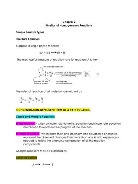 Chapter 2 Kinetics of Homogeneous Reaction EDITED | PDF | Chemical ...