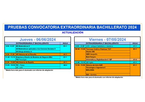 Actualización del calendario de las pruebas extraordinarias de 2º