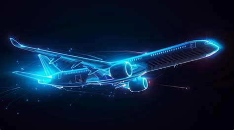 Arafed Airplane Flying In The Air With A Blue Glow Generative Ai