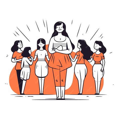 Premium Vector Group Of Women Standing Together In Line Art Style