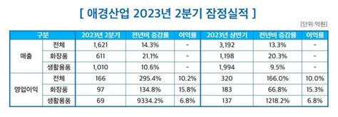 애경산업 2분기 영업이익 166억원 전년比 2954↑