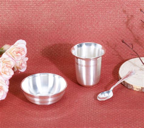 Osasbazaar Pure Silver Glass Bowl And Spoon Set For Pooja Dessert