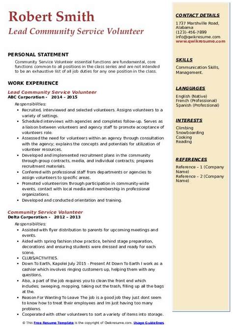 Community Service Volunteer Resume Samples Qwikresume