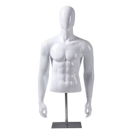 Half Male Bust Mannequin Black Finish With Arms