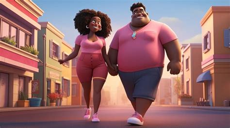 Personaje De Dibujos Animados Un Hombre Gordo Y Una Mujer Caminando Por