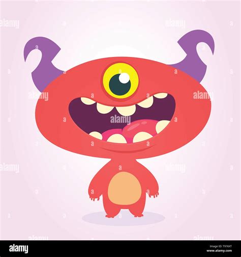 Funny cartoon one- eyed alien. Vector illustration of alien red monster ...