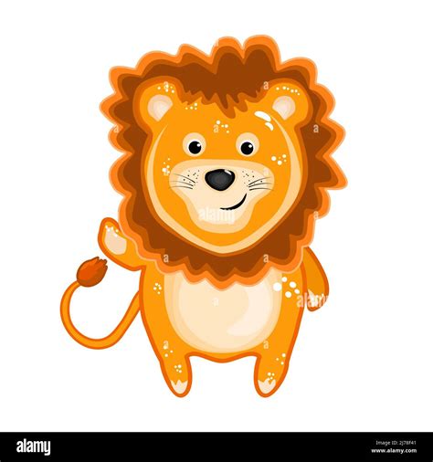 Cartoon lion. Funny lion character waving hand. Safari lovely leo ...