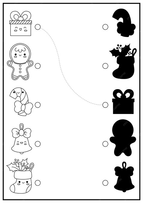 Weihnachts-Schwarz-Weiß-Schatten-Matching-Aktivität. Winterferien