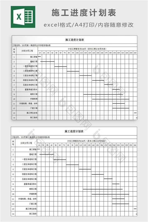 施工进度计划表excel模板下载 包图网