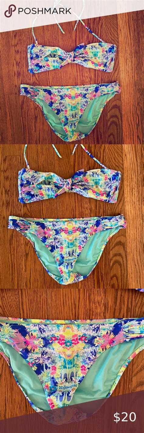 Victorias Secret Violet Floral Bandeau Bikini Floral Bandeau Bikini