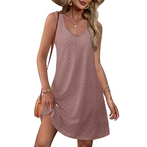 Gltpooo Summer Dresses For Women V Neck Sleeveless Flowy Tshirt Dress Beach Dresses Casual Loose