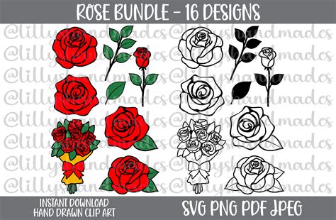 Rose Svg Bundle Rose Template Svg Roses Svg Black Rose Svg Etsy Australia