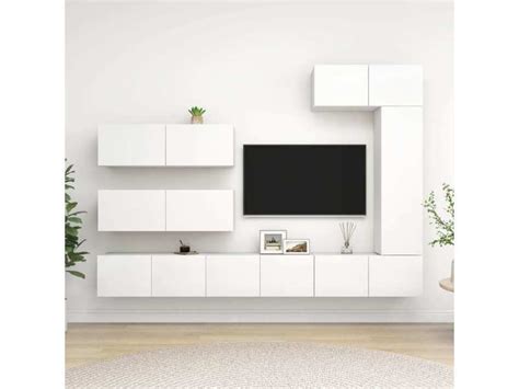 Ensemble De Meuble Tv Pcs Bancs Tv Armoires De Rangement Blanc