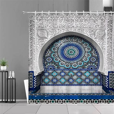 Waterproof Fabric Shower Curtain Arabic Arch Morocco Antique Doors