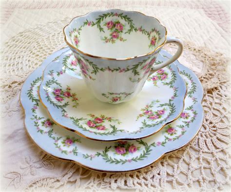 Reserved Antique English Teacup Trio Delicate Bone China