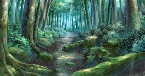 Anime Landscape: Green forest path (Anime Background)