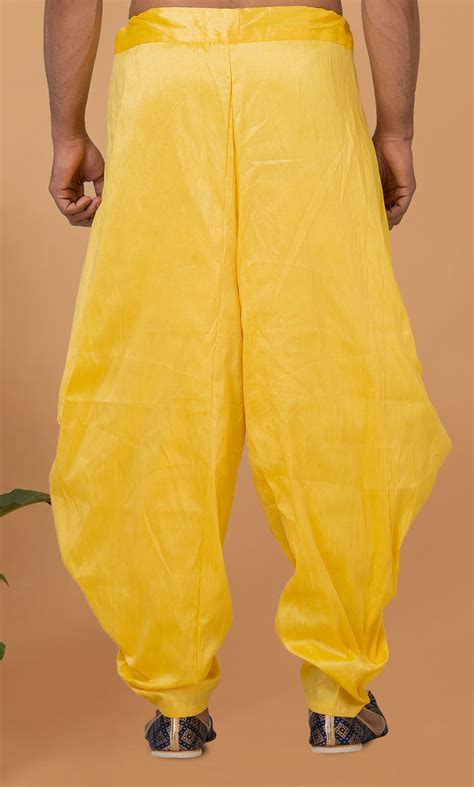 Festive Yellow Color Dupion Silk Fabric Dhoti 1908096